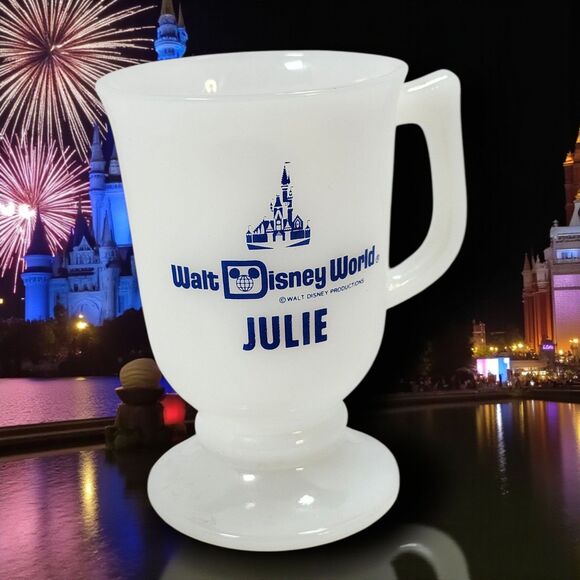 Vintage © Walt Disney World Productions Julie Milk Glass Pedestal Mug Blue White - Picture 1 of 9